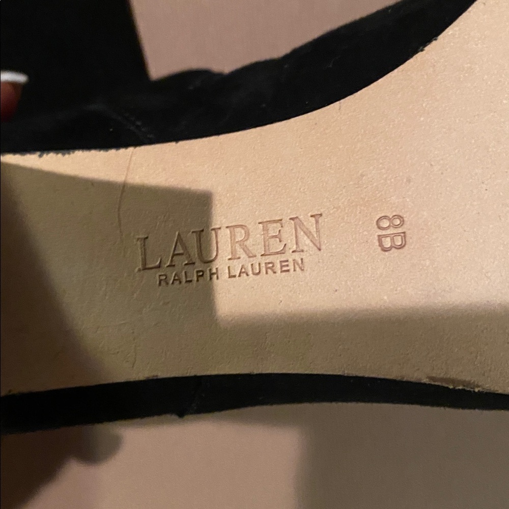 NEW Lauren Ralph Lauren Black Suede Mid-Calf Heel Boots - Picture 5 of 8